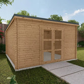 Abri de jardin toit plat 16m² PENTY - madriers 40mm traité - tuiles métalliques - Gardy Shelter Ma boutique